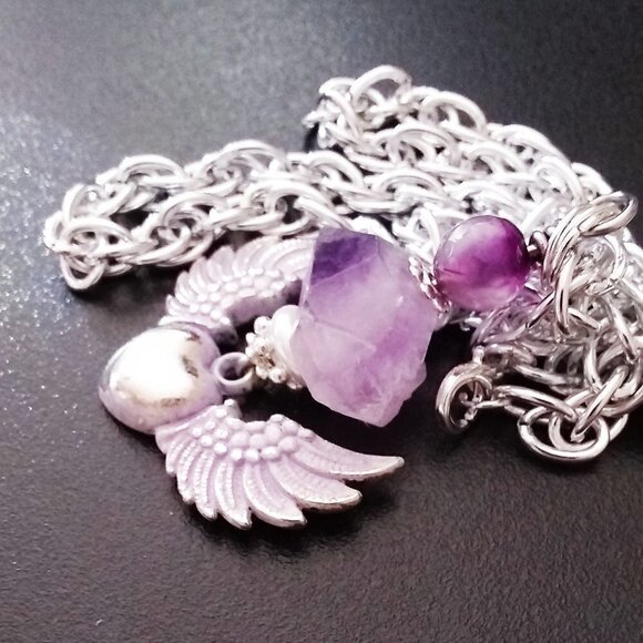 Winged Heart Amethyst Necklace ~ Hand Painted, One-of-a-Kind, Spiritual Gift - Picture 10 of 16